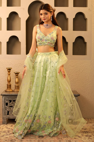 Green Floral Net Embroidered Sharara Set