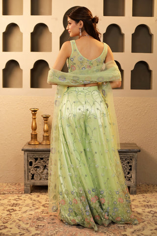 Green Floral Net Embroidered Sharara Set