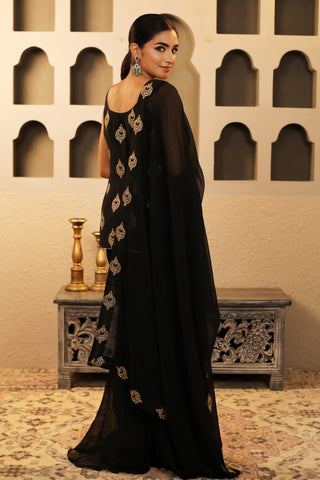 Black Booti Peplum Gharara Set