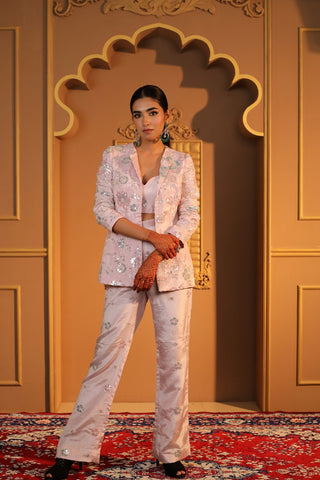 Baby Pink Hand Embroidered Blazer Set