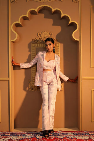 Baby Pink Hand Embroidered Blazer Set