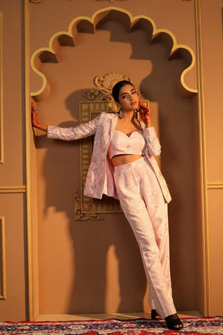 Baby Pink Hand Embroidered Blazer Set