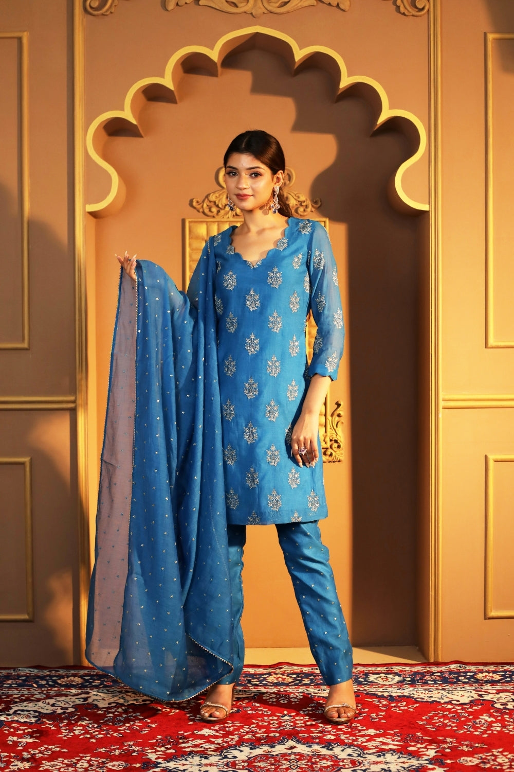 Blue Chanderi Booti Suit