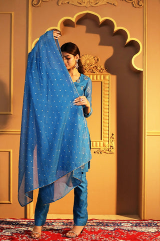 Blue Chanderi Booti Suit