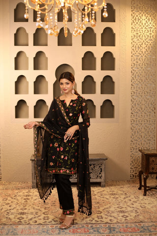 Black Chanderi Floral Suit