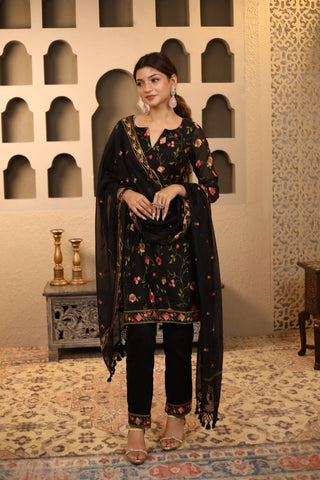 Black Chanderi Floral Suit