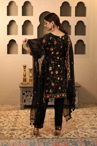 Black Chanderi Floral Suit