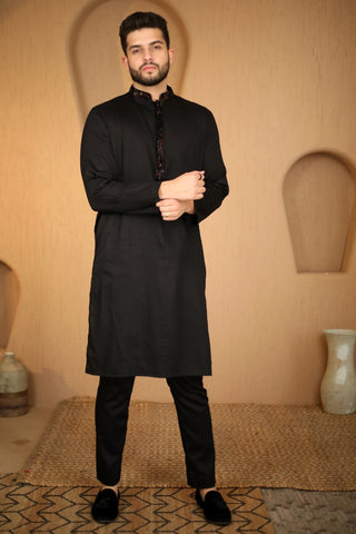 Black Velvet Embroidered Nehru Jacket