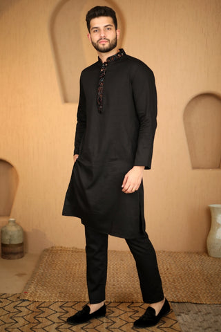 Black Velvet Embroidered Nehru Jacket
