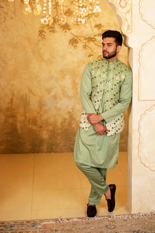 Green Two-Tone Nehru Jacket