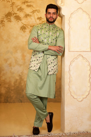Green Two-Tone Nehru Jacket