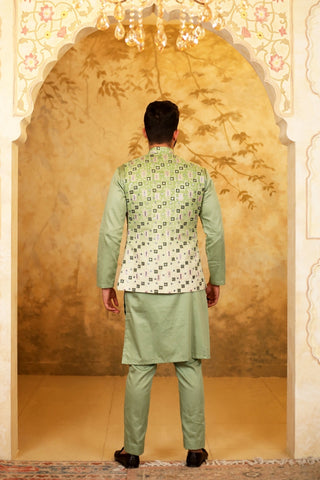 Green Two-Tone Nehru Jacket