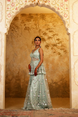 Mint Green Net Embroidered Sharara Set