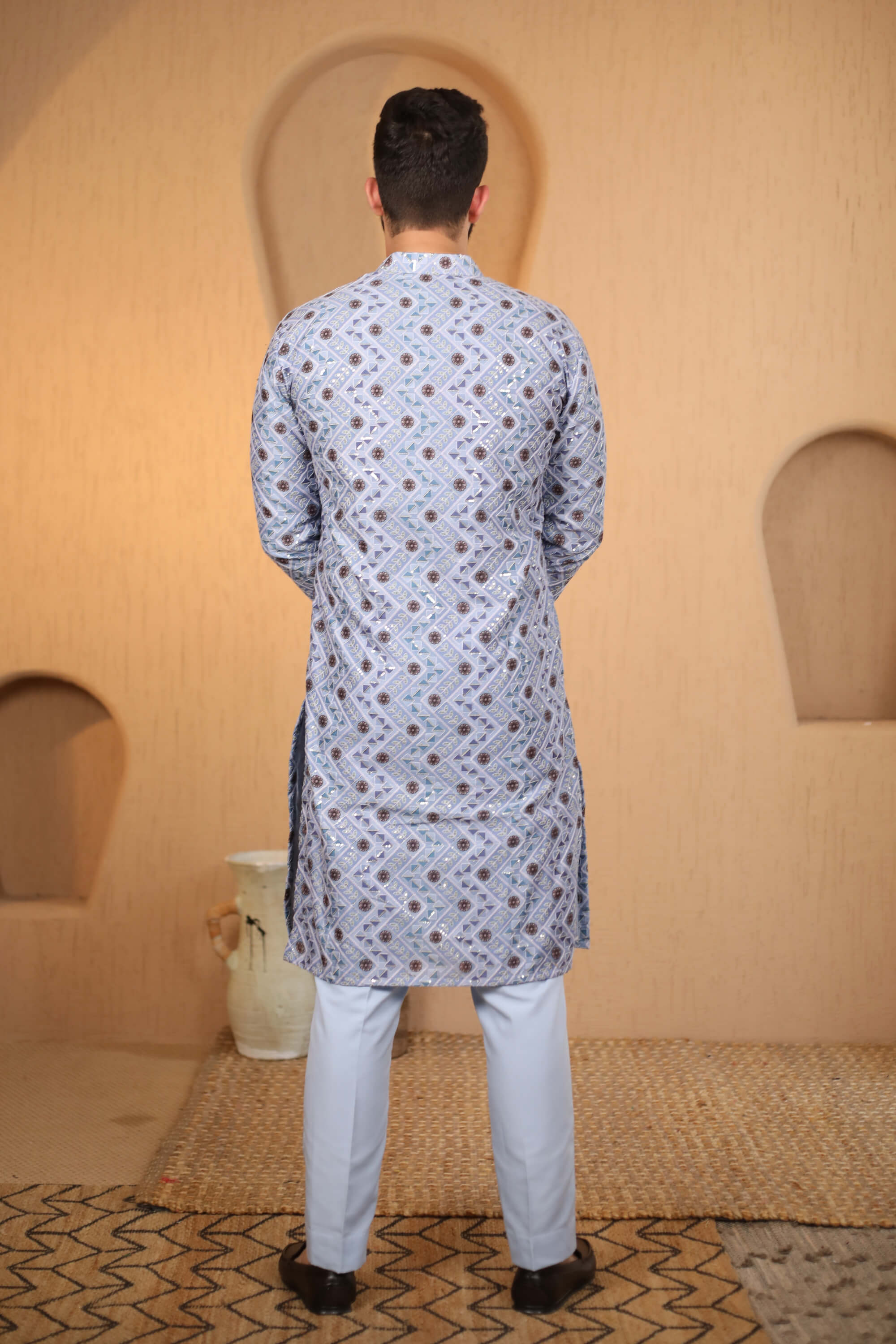 Blue- Grey Embroidered Kurta Set