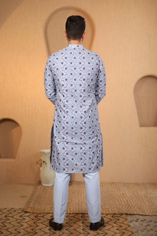 Blue- Grey Embroidered Kurta Set