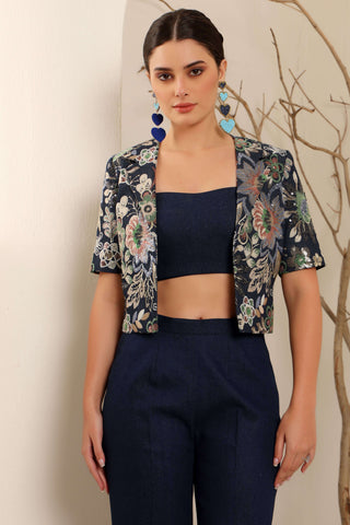 Classic Denim Embroidered Jacket Set