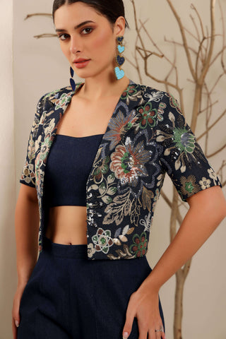Classic Denim Embroidered Jacket Set