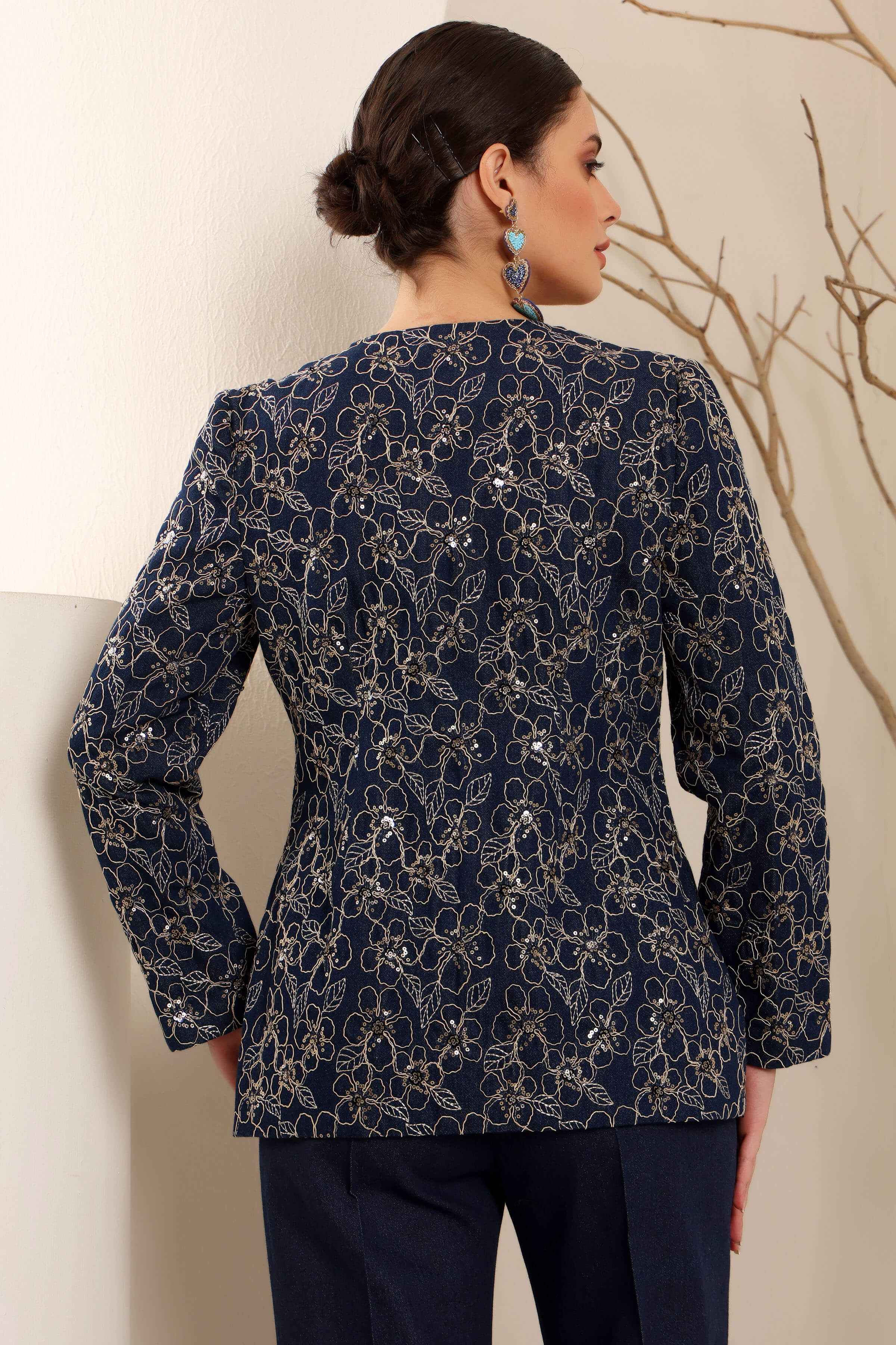 Denim Floral Blazer Set