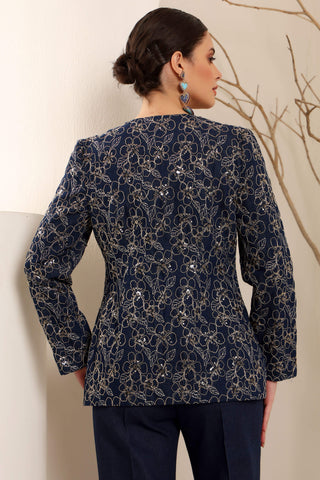 Denim Floral Blazer Set