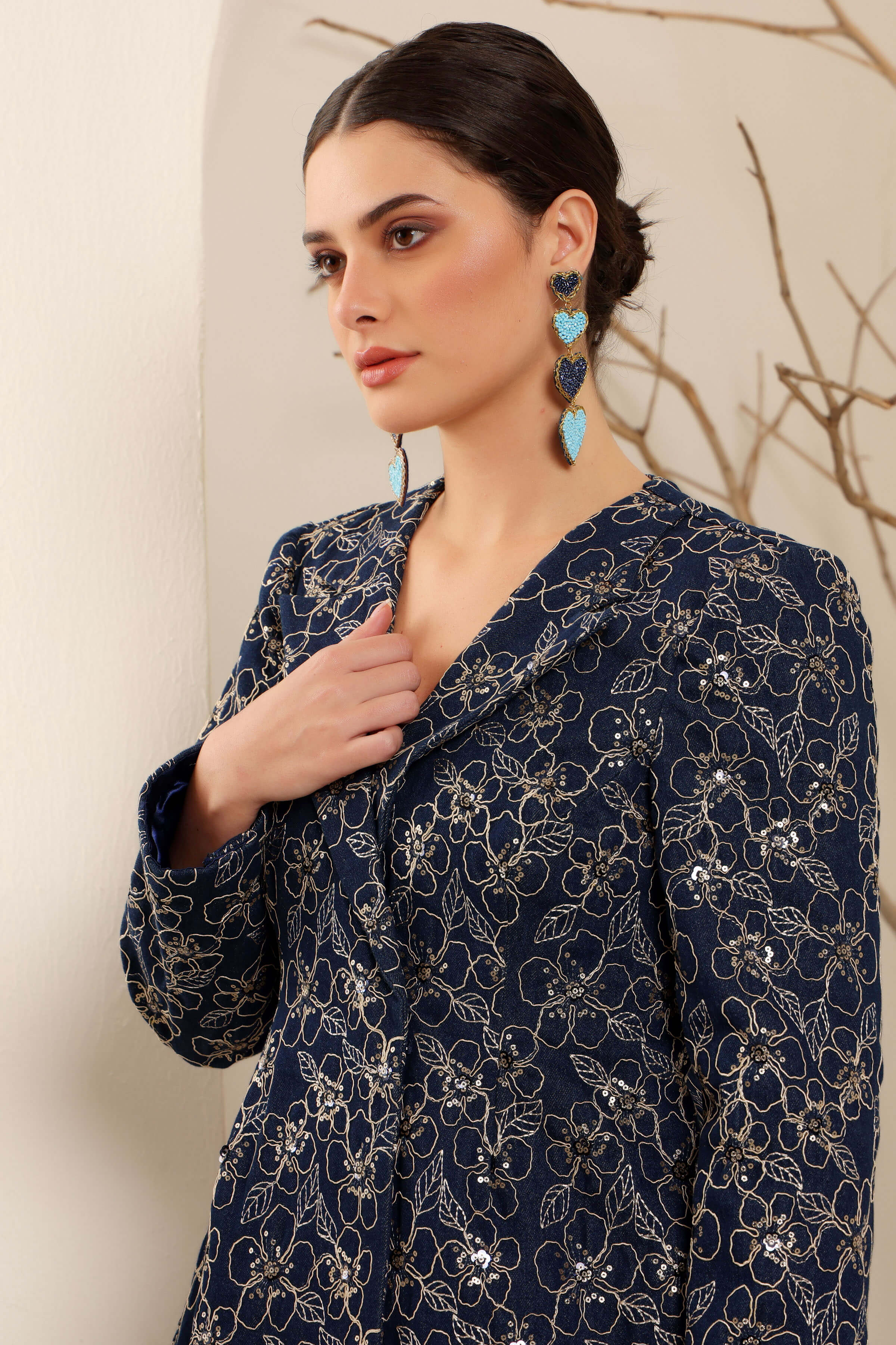 Denim Floral Blazer Set