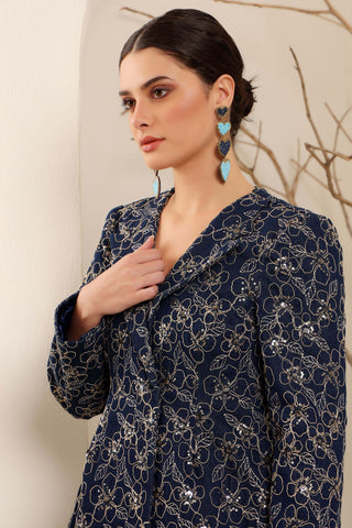 Denim Floral Blazer Set