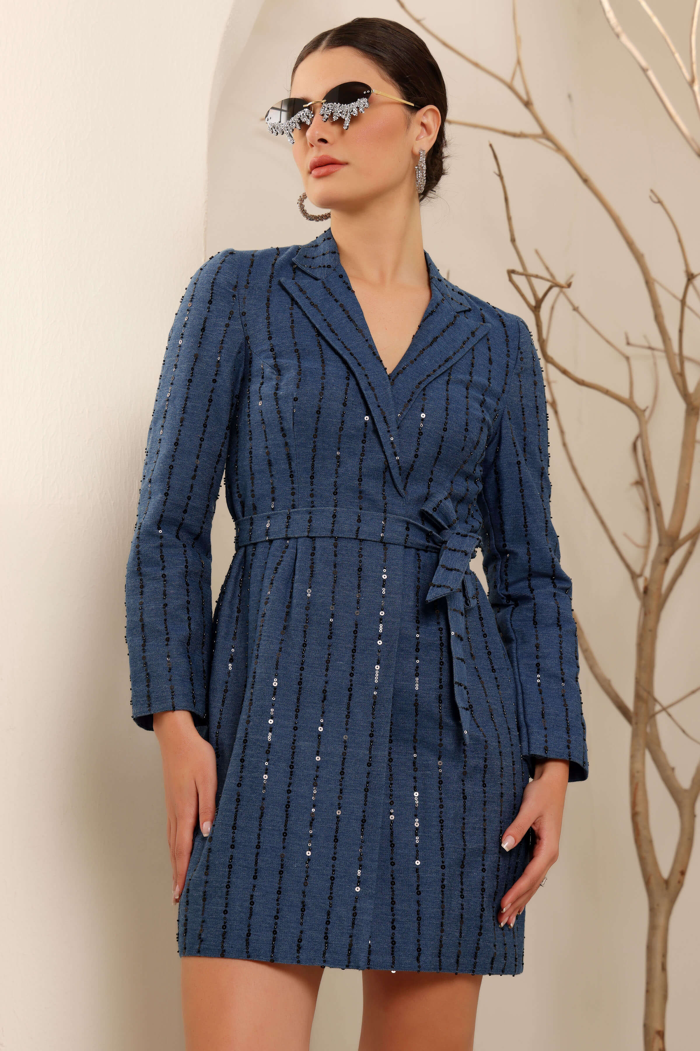 Blue Denim Sequins Dress