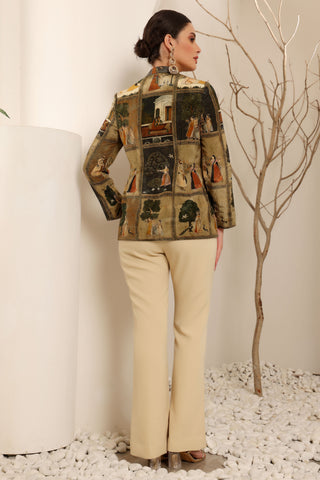 Beige Royal Print Blazer Set