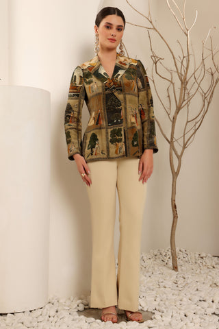 Beige Royal Print Blazer Set