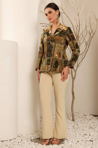 Beige Royal Print Blazer Set