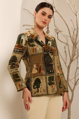 Beige Royal Print Blazer Set