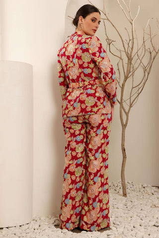Hot Pink Floral Hand Embroidered Power Suit