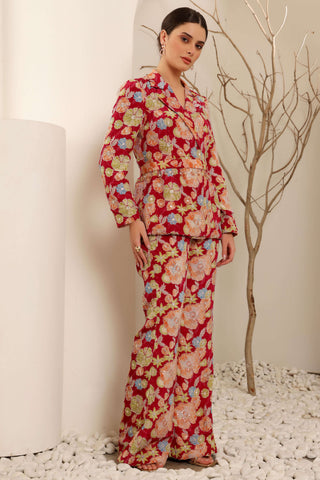 Hot Pink Floral Hand Embroidered Power Suit