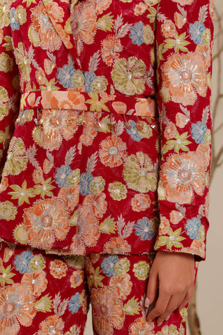 Hot Pink Floral Hand Embroidered Power Suit