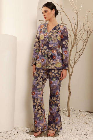 Purple Floral Embroidered Power Suit