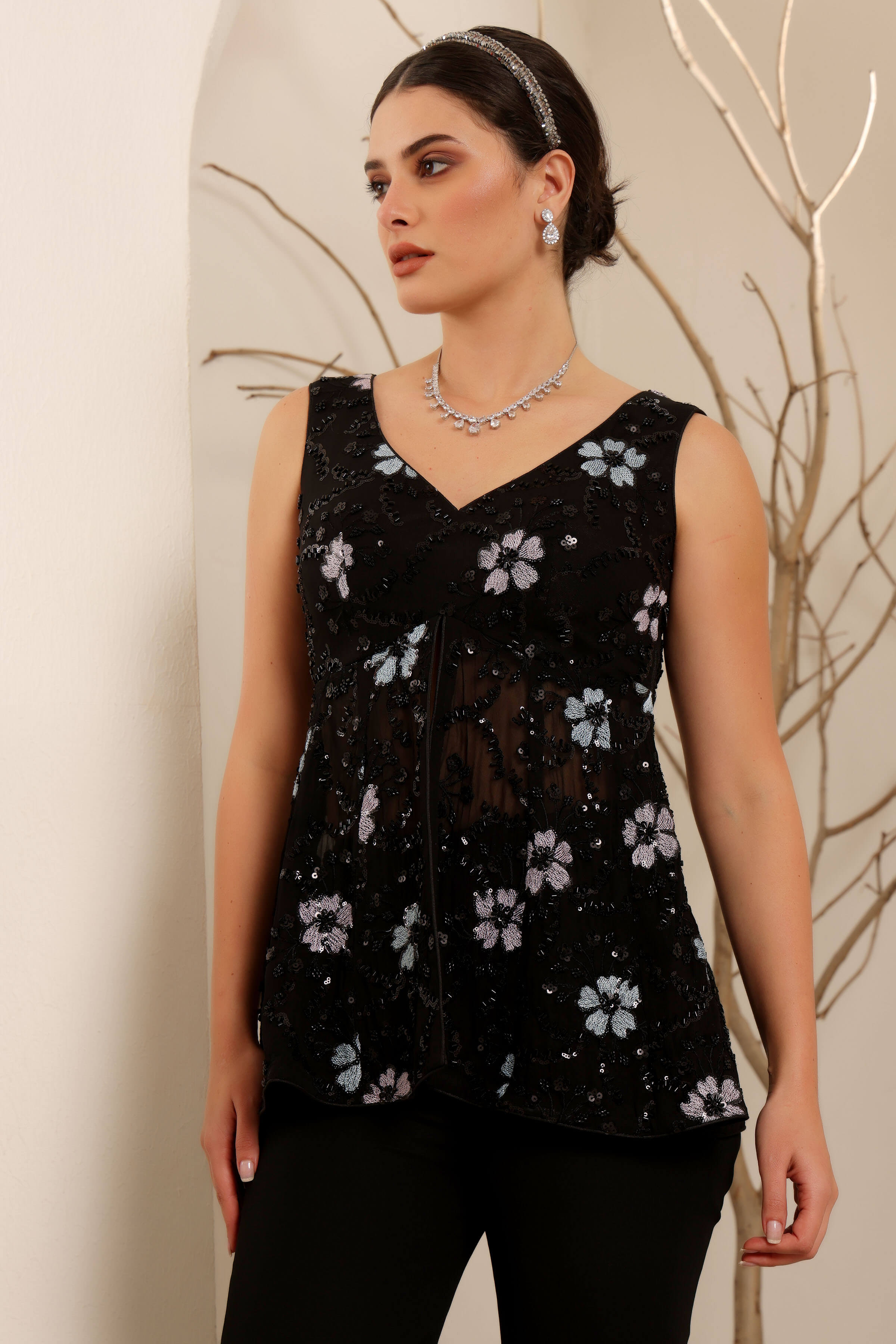 Black Floral Cutdana Embroidered Gharara Set