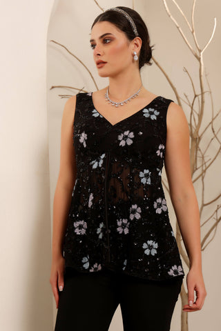 Black Floral Cutdana Embroidered Gharara Set